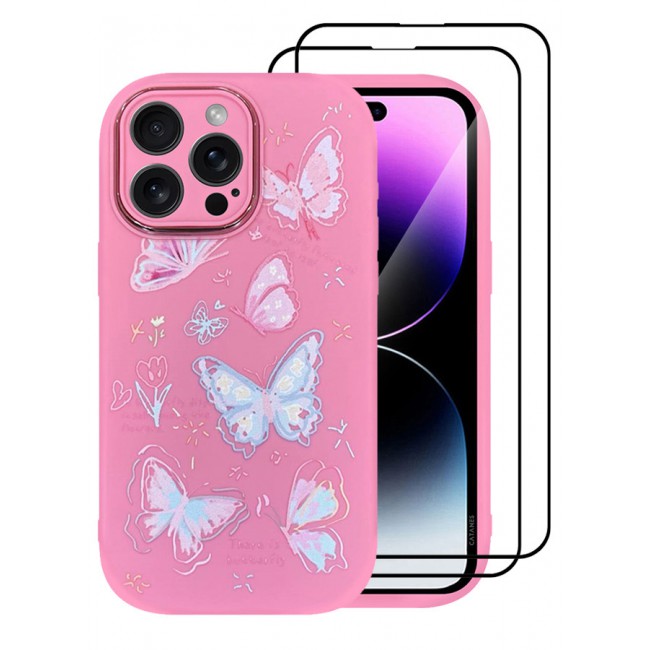 MARGOUN 3 Pack for iPhone 14 Pro Max Case Cover and 2 Screen Protectors Cartoon Case Unique Design for Women Girls with Camera Lens Protection P05