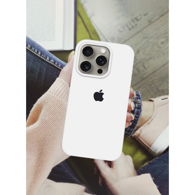 CATANES iPhone 15 Pro Case Silicone Case Full Body Protective Cover Shockproof Slim Phone Case Anti-Scratch Soft Microfiber Lining White