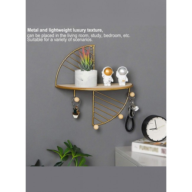 MARGOUN Floating Shelf Wall Mounted Hanging Shelf Fan Shaped for Wall Décor Storage Shelves Metal Bracket and Reclaimed Metal Shelf for Living Room Bedroom Bathroom Kitchen Gold
