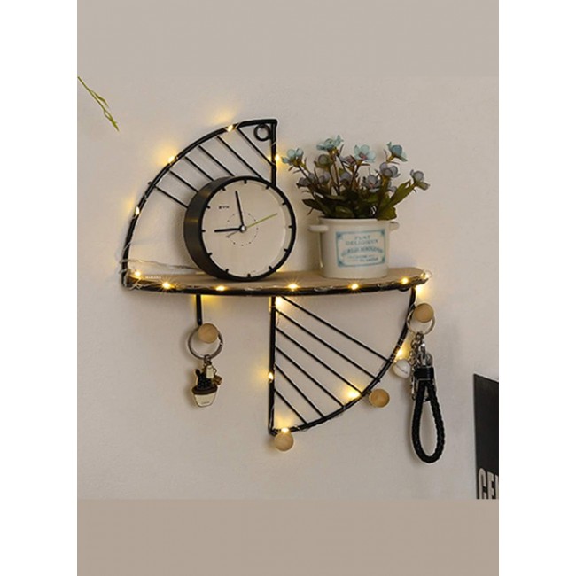 MARGOUN Floating Shelf Wall Mounted Hanging Shelf Fan Shaped for Wall Décor Storage Shelves Metal Bracket and Reclaimed Metal Shelf for Living Room Bedroom Bathroom Kitchen Black