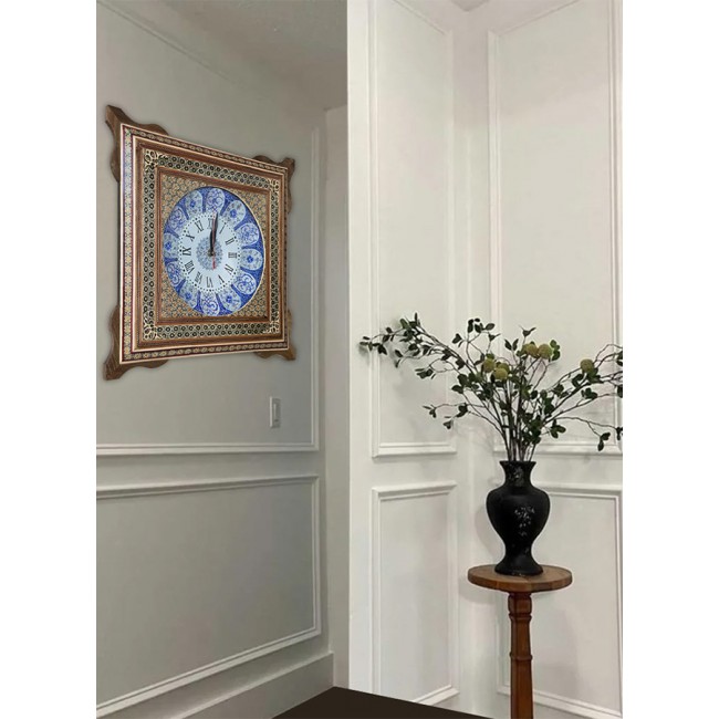 MARGOUN Handcrafted Persian Wooden Wall Clock, Khatam Marquetry Art 41.41cm