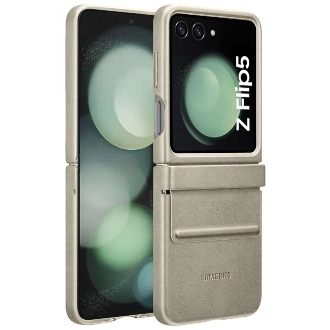MARGOUN for Samsung Galaxy Z Flip 5 Cover Flap Leather Case with Hinge Protection Shockproof Cover Case / Biege