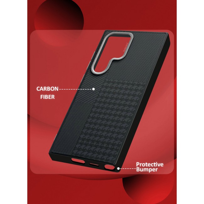 MARGOUN for Samsung Galaxy S24 Ultra 3 Pack Case Cover and 2 Screen Protectors 2024 New Pattern Aramid Carbon Fiber Phone Case Slim Light Design - A