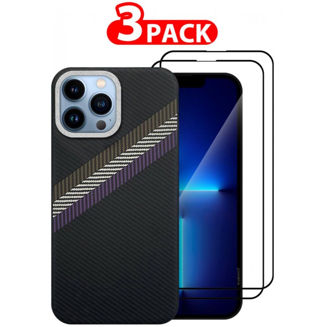 MARGOUN for iPhone 13 Pro Max 3 Pack Case Cover and 2 Screen Protectors Carbon Fiber Pattern Phone Case Slim Shockproof Back Cover - J