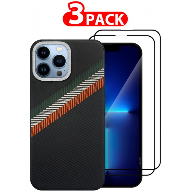 MARGOUN for iPhone 13 Pro Max 3 Pack Case Cover and 2 Screen Protectors Carbon Fiber Pattern Phone Case Slim Shockproof Back Cover - M
