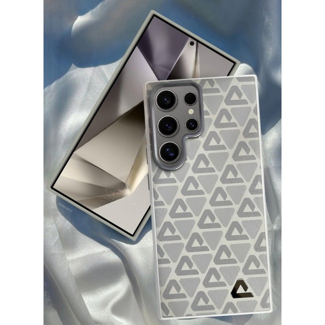 MARGOUN for Samsung Galaxy S24 Ultra Case Leather Back Cover Triangle Pattern Shockproof Protective Phone Case Light Beige