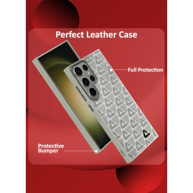 MARGOUN for Samsung Galaxy S23 Ultra Case Leather Back Cover Triangle Pattern Shockproof Protective Phone Case Light Beige