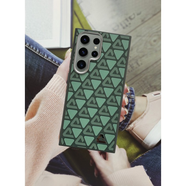 MARGOUN for Samsung Galaxy S23 Ultra 2 Pack Case and Screen Protector Leather Back Cover Triangle Pattern Shockproof Protective Phone Case Green