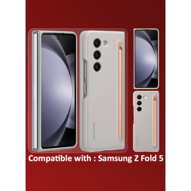 CATANES for Samsung Galaxy Z Fold 5 Case with Screen Protector Ultra Hybrid Premium Case with Built-in New Compact S Pen, Holder and Storage Slot for Pen Sand Grey