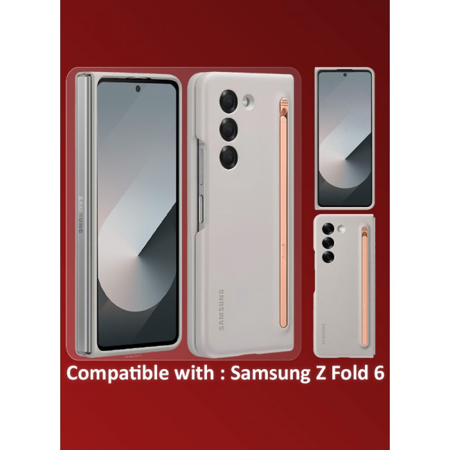 MARGOUN for Samsung Galaxy Z Fold 6 Case with Screen Protector Ultra Hybrid Premium Case with Built-in New Compact S Pen, Holder and Storage Slot for Pen Sand Grey