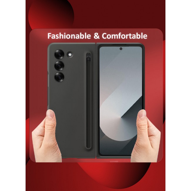 CATANES for Samsung Galaxy Z Fold 6 Case with Screen Protector Ultra Hybrid Premium Case with Built-in New Compact S Pen, Holder and Storage Slot for Pen Black