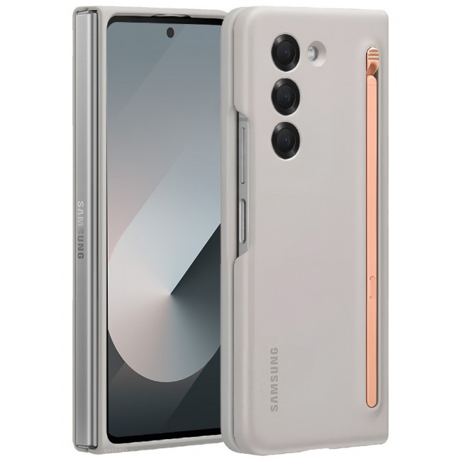 CATANES for Samsung Galaxy Z Fold 6 Case with Screen Protector Ultra Hybrid Premium Case with Built-in New Compact S Pen, Holder and Storage Slot for Pen Sand Grey