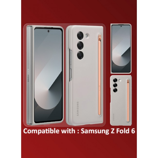 CATANES for Samsung Galaxy Z Fold 6 Case with Screen Protector Ultra Hybrid Premium Case with Built-in New Compact S Pen, Holder and Storage Slot for Pen Sand Grey