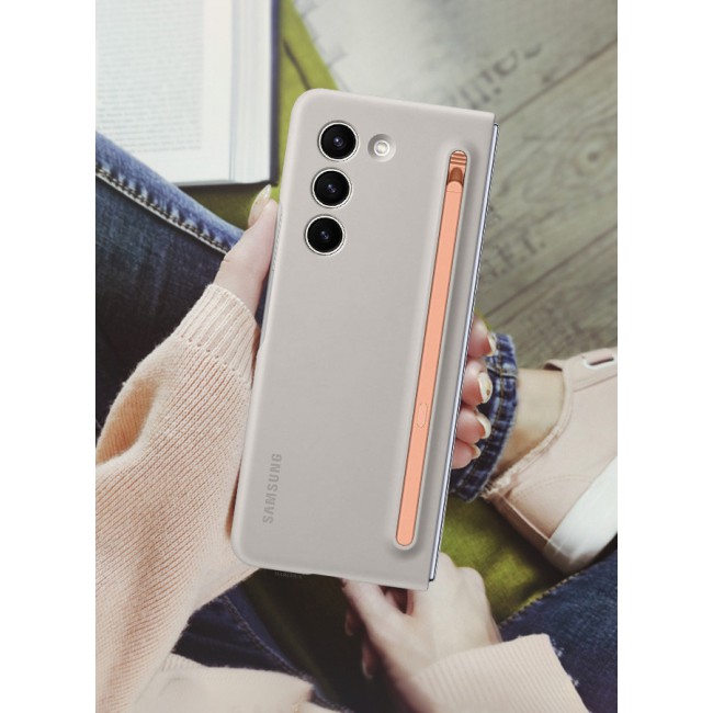 MARGOUN for Samsung Galaxy Z Fold 5 Case with Screen Protector Ultra Hybrid Premium Case with Built-in New Compact S Pen, Holder and Storage Slot for Pen Sand Grey