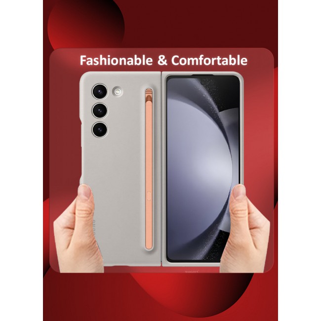 MARGOUN for Samsung Galaxy Z Fold 5 Case with Screen Protector Ultra Hybrid Premium Case with Built-in New Compact S Pen, Holder and Storage Slot for Pen Sand Grey