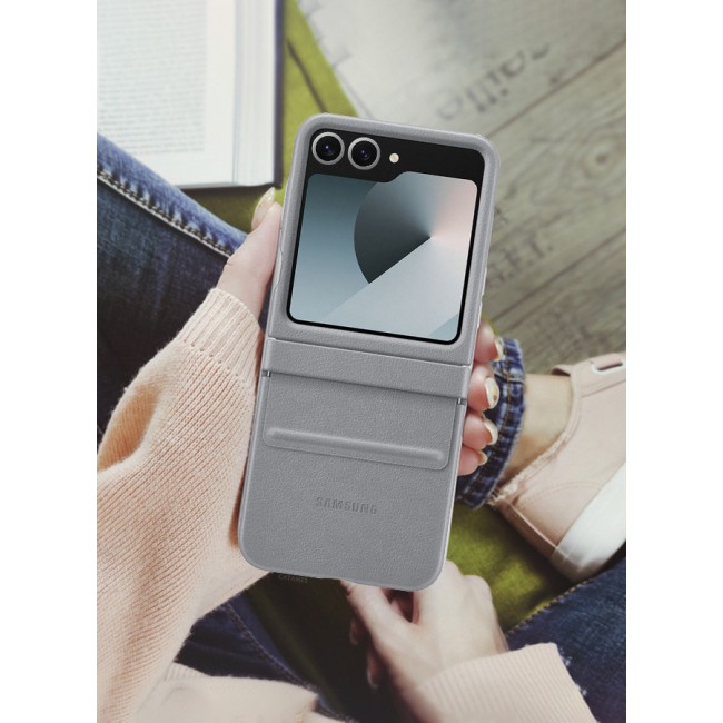 CATANES for Samsung Galaxy Z Flip 6 Cover Flap Leather Case with Hinge Protection Shockproof Cover Case / Grey