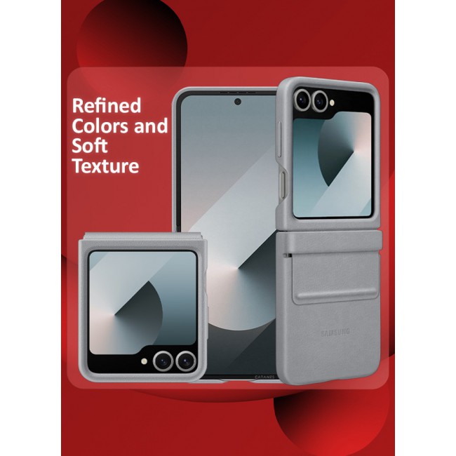 CATANES for Samsung Galaxy Z Flip 6 Cover Flap Leather Case with Hinge Protection Shockproof Cover Case / Grey