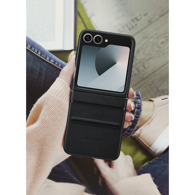 CATANES for Samsung Galaxy Z Flip 6 Cover Flap Leather Case with Hinge Protection Shockproof Cover Case / Black