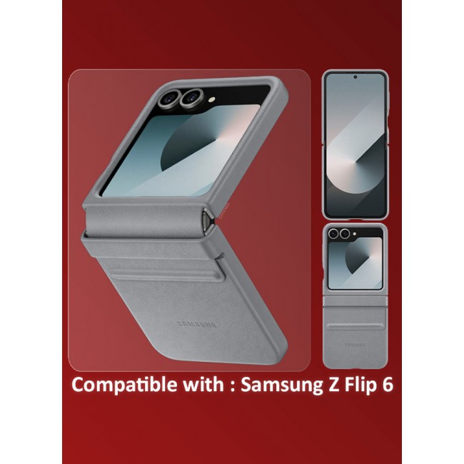 CATANES for Samsung Galaxy Z Flip 6 Cover Flap Leather Case with Hinge Protection Shockproof Cover Case / Grey