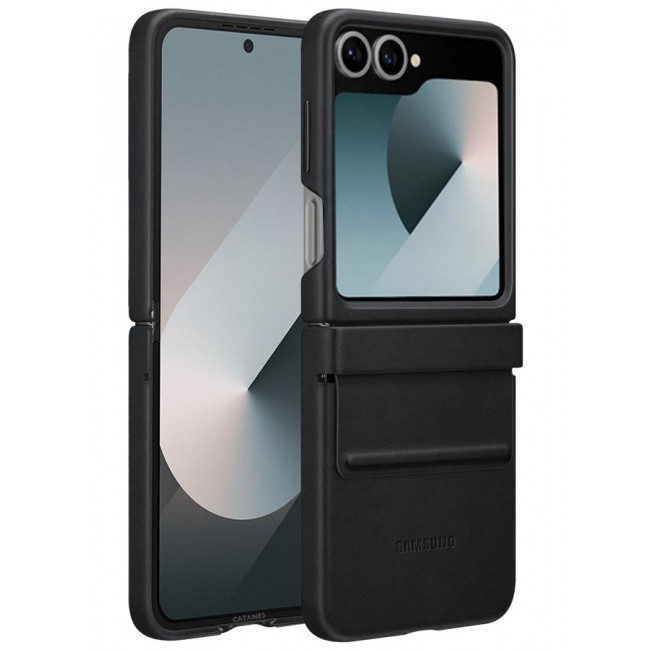 CATANES for Samsung Galaxy Z Flip 6 Cover Flap Leather Case with Hinge Protection Shockproof Cover Case / Black