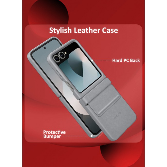 CATANES for Samsung Galaxy Z Flip 6 Cover Flap Leather Case with Hinge Protection Shockproof Cover Case / Grey