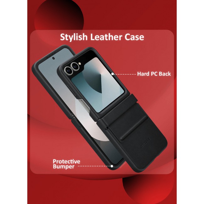 CATANES for Samsung Galaxy Z Flip 6 Cover Flap Leather Case with Hinge Protection Shockproof Cover Case / Black