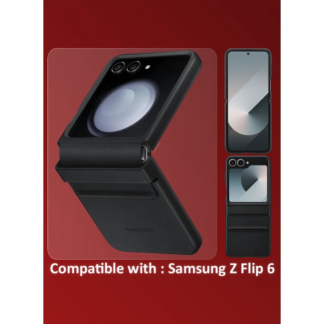 MARGOUN for Samsung Galaxy Z Flip 6 Cover Flap Leather Case with Hinge Protection Shockproof Cover Case / Black