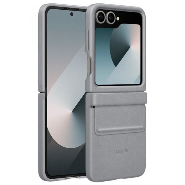 MARGOUN for Samsung Galaxy Z Flip 6 Cover Flap Leather Case with Hinge Protection Shockproof Cover Case / Grey