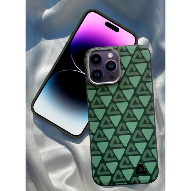 MARGOUN for iPhone 14 Pro Max Case Leather Back Cover Triangle Pattern Shockproof Protective Phone Case Green