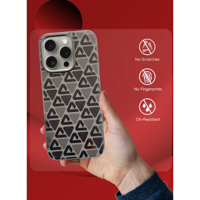 MARGOUN for iPhone 15 Pro Max Case Leather Back Cover Triangle Pattern Shockproof Protective Phone Case Brown