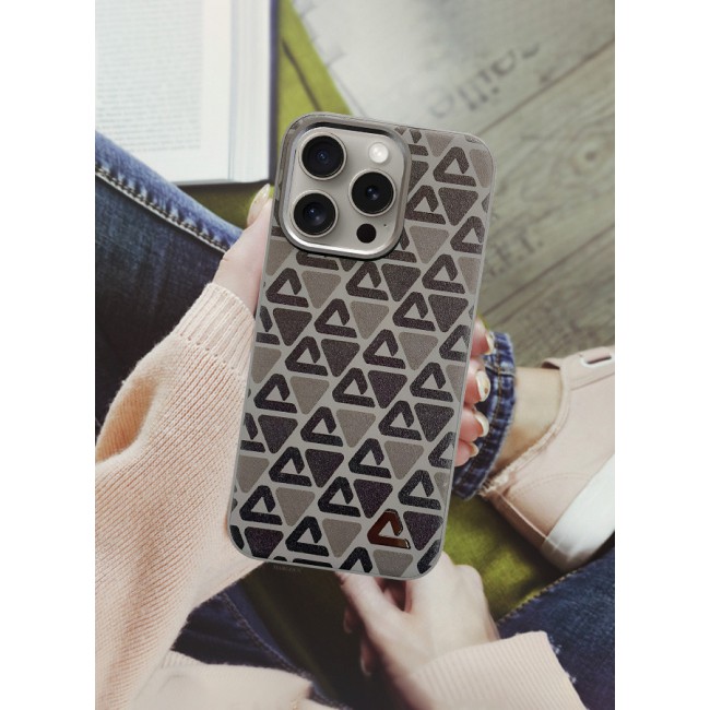 MARGOUN for iPhone 15 Pro Max Case Leather Back Cover Triangle Pattern Shockproof Protective Phone Case Brown