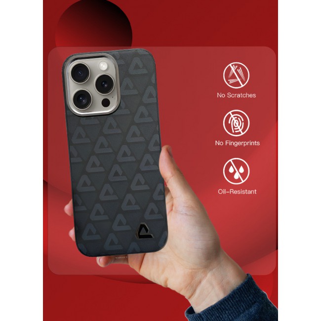 MARGOUN for iPhone 15 Pro Max Case Leather Back Cover Triangle Pattern Shockproof Protective Phone Case Black