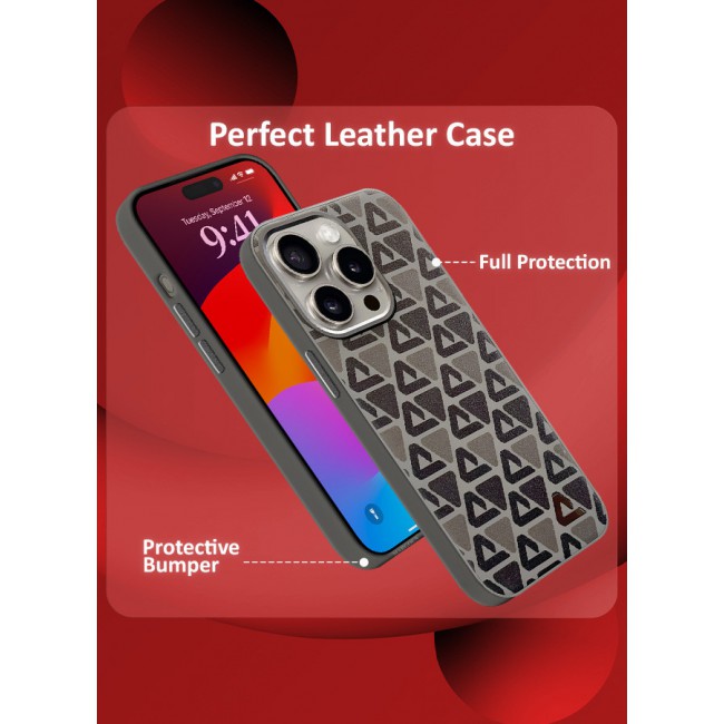 MARGOUN for iPhone 15 Pro Max Case Leather Back Cover Triangle Pattern Shockproof Protective Phone Case Brown
