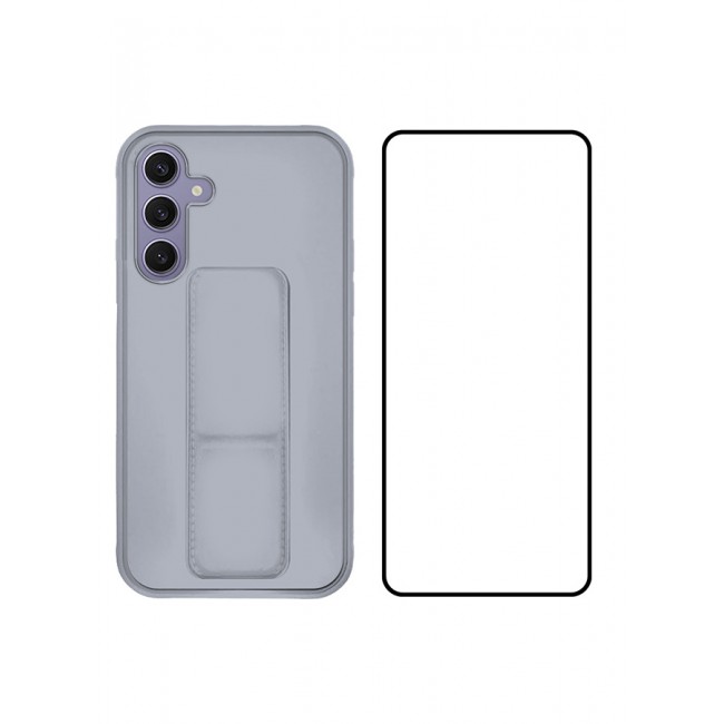 MARGOUN 2 Packs For Samsung Galaxy S24 Plus Case and Screen Protector Magnetic Stand and Holder Premium Silicone Vertical and Horizontal Hand Strap Grip Multi Stand Cover Grey