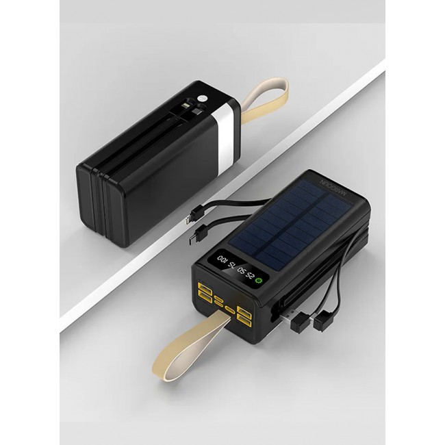 MARGOUN New Solar Power Bank 50000mAh Outdoor Portable Fast Charge External Battery 4 USB Port Phone Charger with LED Light Black