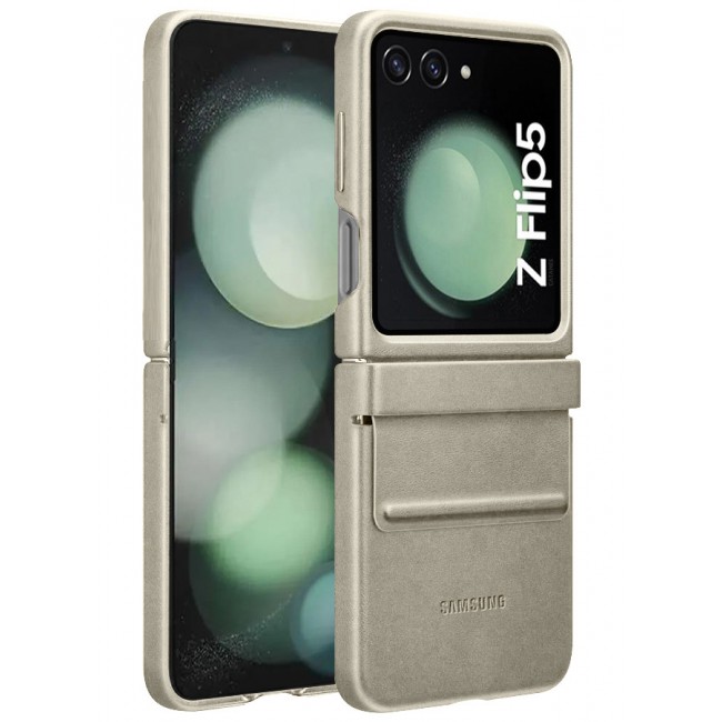 CATANES for Samsung Galaxy Z Flip 5 Cover Flap Leather Case with Hinge Protection Shockproof Cover Case / Biege