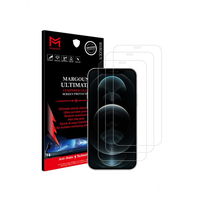 MARGOUN 3-Piece Protective Screen Glass for Apple iPhone 12/12 Pro Clear