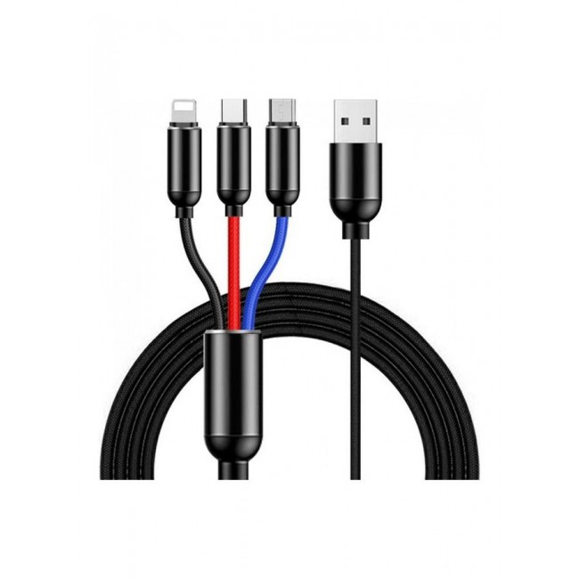 Vierex 3-In-1 USB Data Sync Charging Cable Black