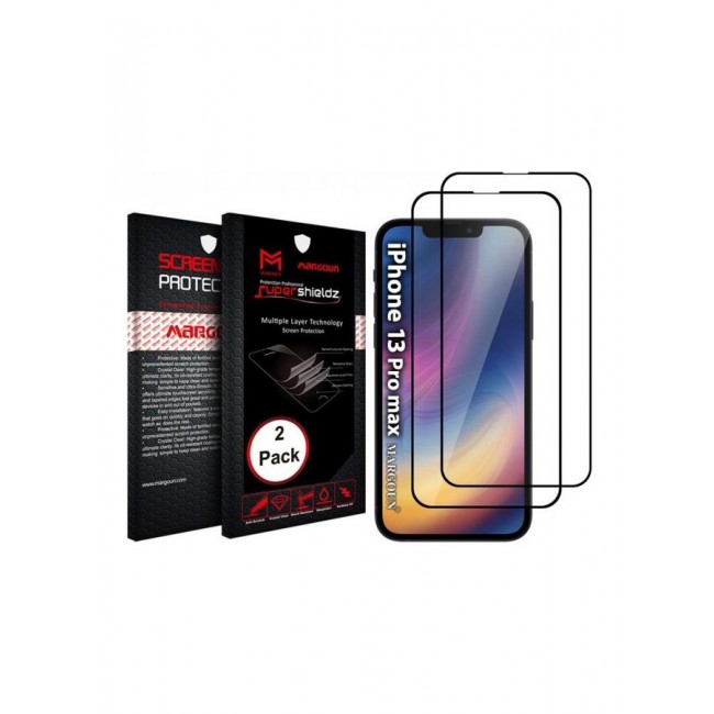 MARGOUN 2-Pack Super Shieldz 3D Tempered Glass Screen Protector for Apple iPhone 13 Pro Max Clear/Black