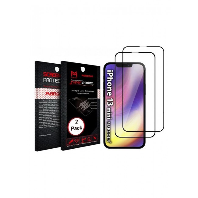 MARGOUN 2-Pack Super Shieldz 3D Tempered Glass Screen Protector for Apple iPhone 13 Mini Clear/Black