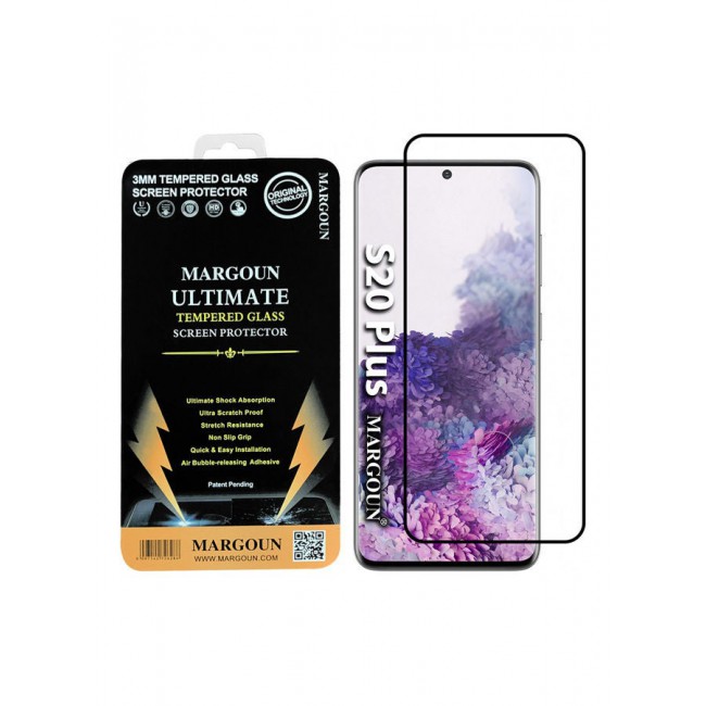 MARGOUN Ultimate 3D Tempered Glass Screen Protector for Samsung Galaxy S20 Plus Clear/Black