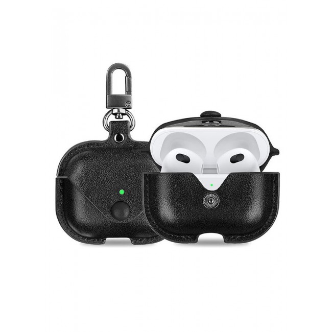 MARGOUN Leather Case Cover For Apple AirPods 3 3rd Generation With Keychain Black