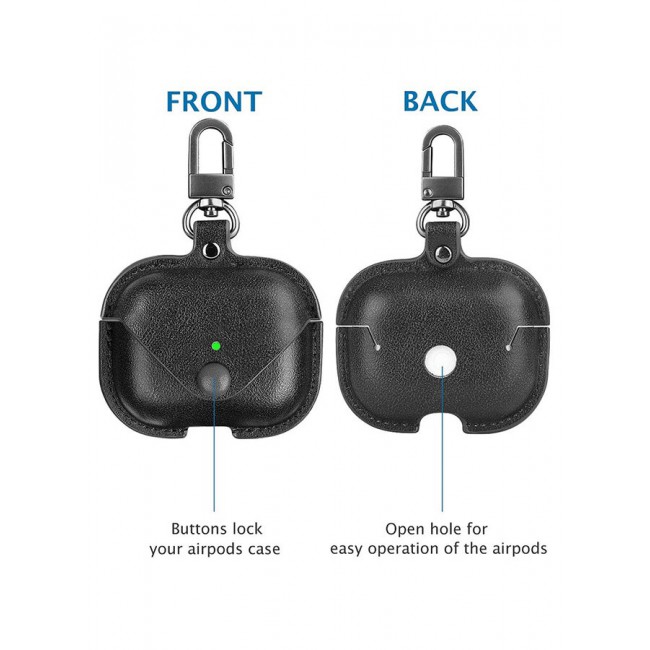 MARGOUN Leather Case Cover For Apple AirPods 3 3rd Generation With Keychain Black