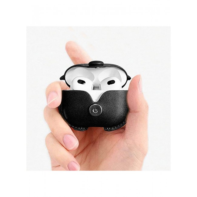 MARGOUN Leather Case Cover For Apple AirPods 3 3rd Generation With Keychain Black
