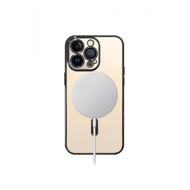 MARGOUN Magnetic Electroplating Frame Magsafe Wireless Charging Case for Apple iPhone 13 Pro Max Black/Clear