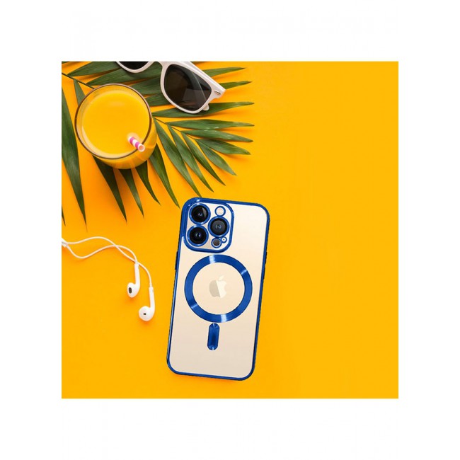 MARGOUN Magnetic Electroplating Frame Magsafe Wireless Charging Case for Apple iPhone 13 Pro Blue/Clear