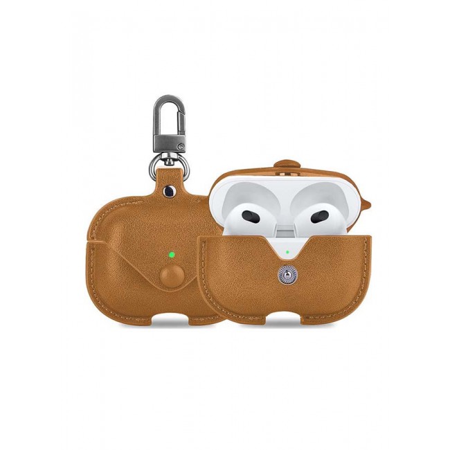 MARGOUN Leather Case Shockproof Cover With KeychainFor Apple AirPods 3 (3rd Generation) Light Brown