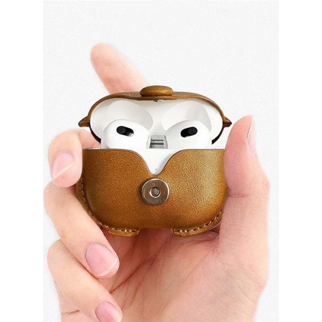 MARGOUN Leather Case Shockproof Cover With KeychainFor Apple AirPods 3 (3rd Generation) Light Brown