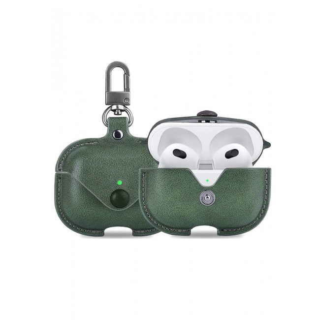 MARGOUN Leather Case Shockproof Cover With KeychainFor Apple AirPods 3 (3rd Generation) Green