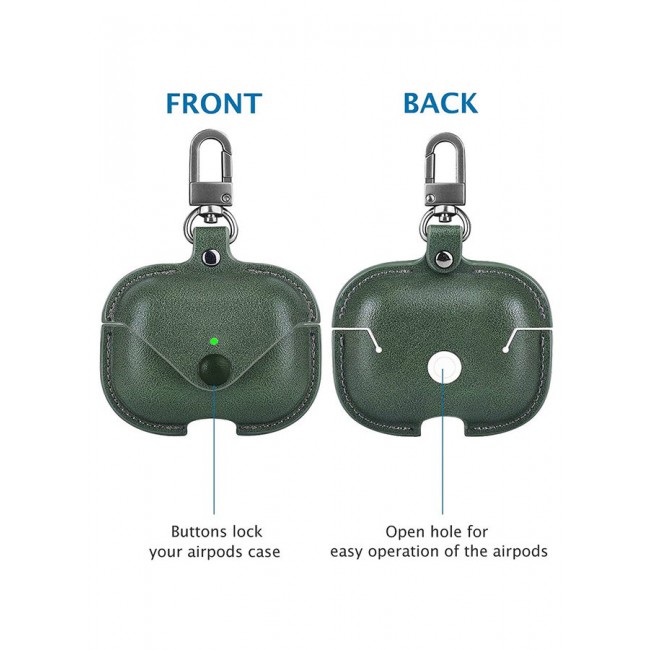 MARGOUN Leather Case Shockproof Cover With KeychainFor Apple AirPods 3 (3rd Generation) Green